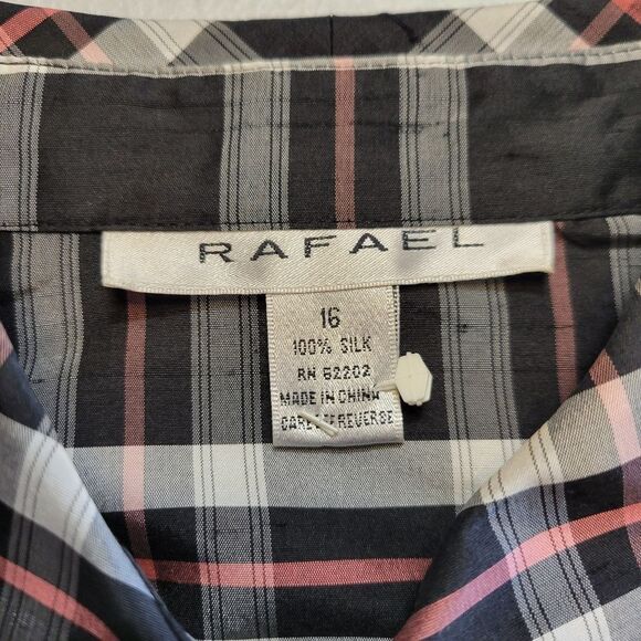Rafael Silk Plaid Button Up Shirt Blouse Black White Pink - Picture 8 of 11